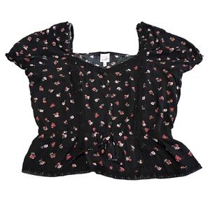 Belle Du Jour Floral Crochet Puff Sleeve Top Sz XL